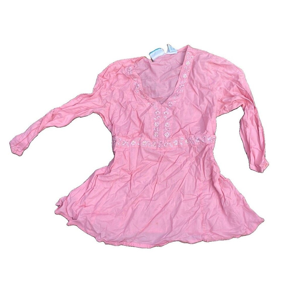 Announcements Size Medium Maternity Shirt Top Long Sleeve Pink Embroidered Vneck